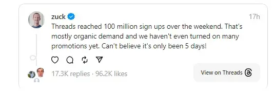 Ο Μαρκ Ζούκερμπεργκ μιλάει για την επιτυχία του Threads