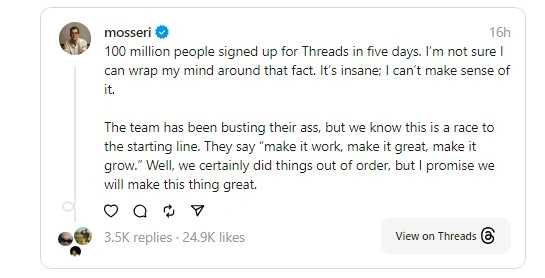 Ο επικεφαλής του Instagam μιλάει για την επιτυχία του Threads