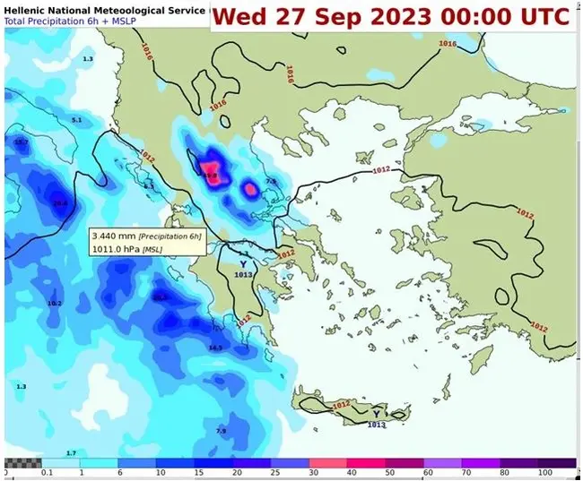 Τα ύψη βροχής αφορούν το 6ωρο Τριτ 1800-Τετ 00:00 UTC