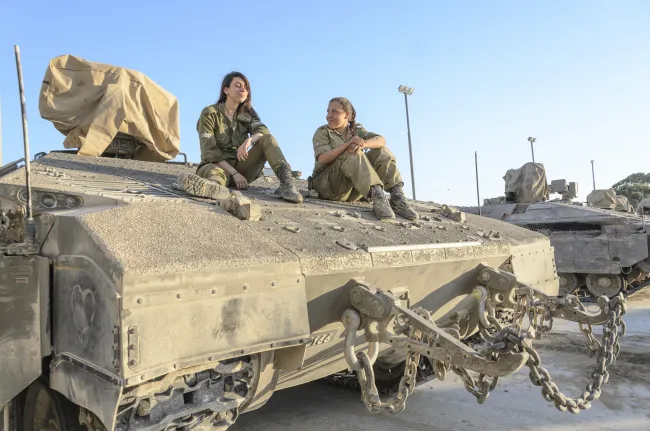 Israeli army women at a military base.