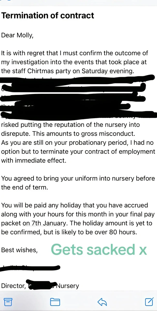 Η επιστολή απόλυσης της Molly