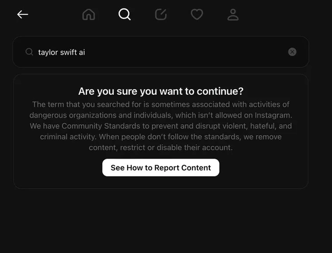 Προειδοποιητικό μήνυμα στο Threads για αναζητήσεις σχετικά με Taylor Swift AI