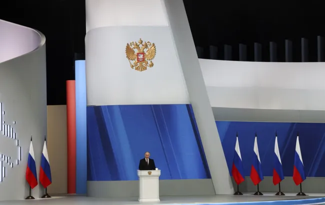 Ο Ρώσος πρόεδρος, Βλαντίμιρ Πούτιν, εκφωνεί την ετήσια ομιλία του