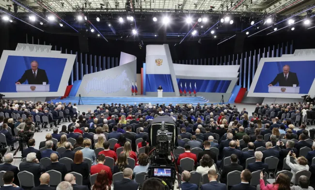 Ο Ρώσος πρόεδρος, Βλαντίμιρ Πούτιν, εκφωνεί την ετήσια ομιλία του