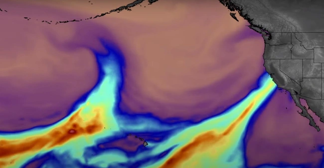 Θερμική καταγραφή ενός ατμοσφαιρικού ποταμού στα δυτικά των ΗΠΑ