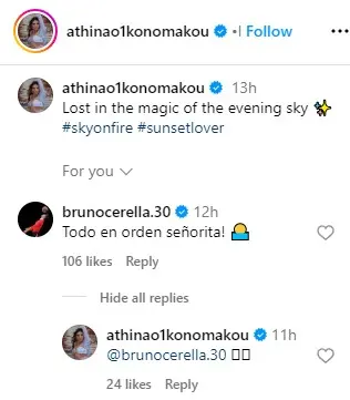 Σχόλιο του Μπρούνο Τσερέλα σε δημοσίευση της Αθηνάς Οικονομάκου