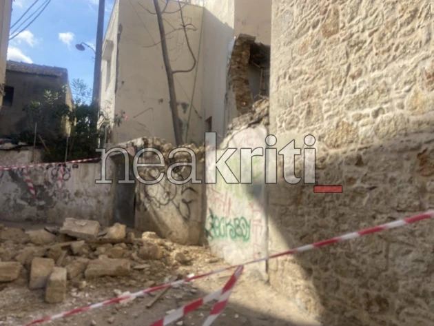 Κατέρρευσε τοίχος στο Ηράκλειο