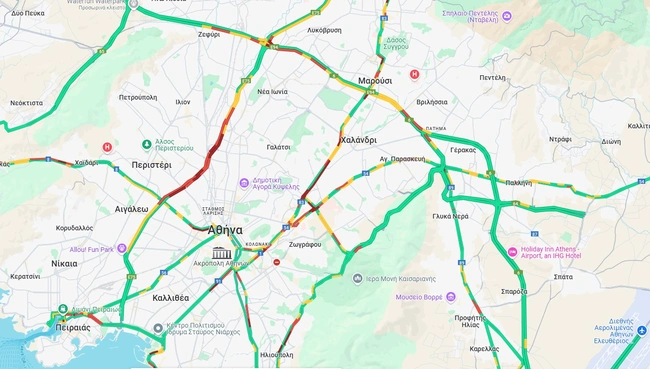Χάρτης με την κίνηση στην Αθήνα
