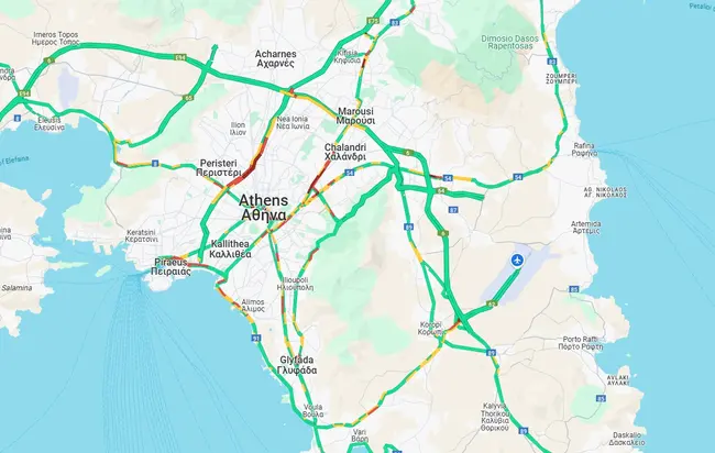 Χάρτης με την κίνηση στους δρόμους