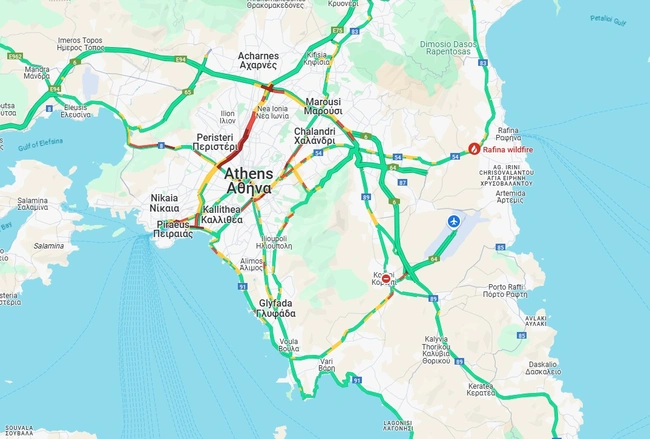 Χάρτης με την κίνηση στους δρόμους