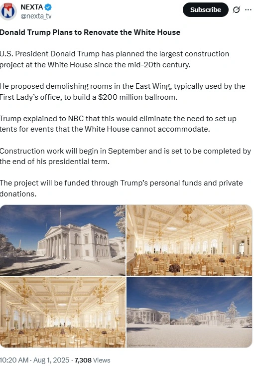 Ανάρτηση για την ανακαίνιση του Λευκού Οίκου