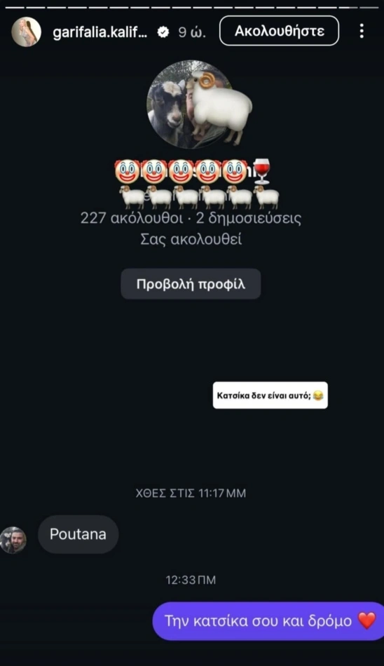 Το insta story της Γαρυφαλλιάς Καληφώνη