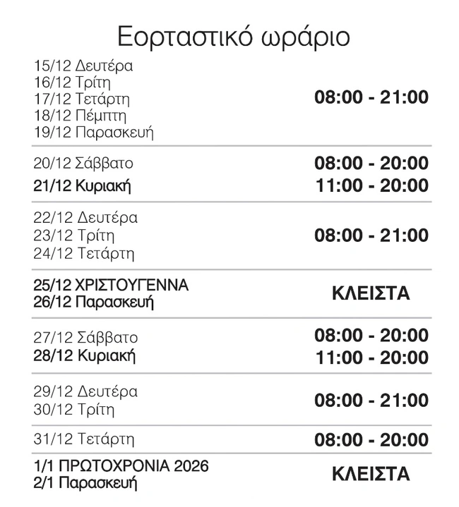 ωραριο σούπερ μάρκετ