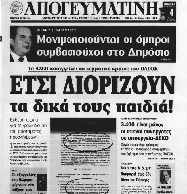 εκλογές 2004 πρωτοσέλιδο Απογευματινή