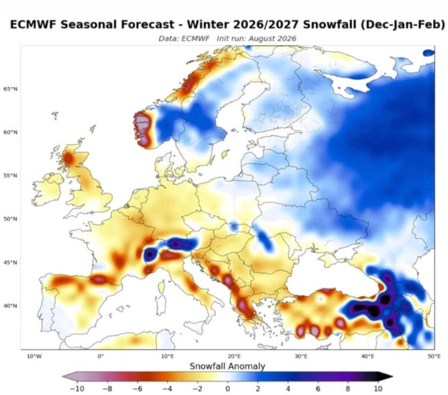 Ο χάρτης χιονόπτωσης του ECMWF