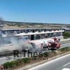 φωτιά σε νταλίκα στην ΕΟ Μουδανιών Θεσσαλονίκης