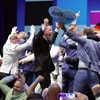 Πανηγυρισμοί στο στρατηγείο της AfD μετά την ανακοίνωση των exit polls