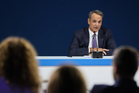 Ο Κυριάκος Μητσοτάκης στη συνέντευξη Τύπου της ΔΕΘ