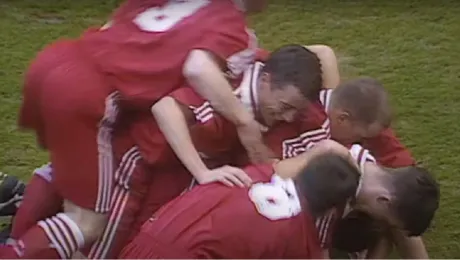 Πανηγυρισμοί μετά το γκολ στον τελικό Λίβερπουλ - Γουέστ Χαμ, 1996