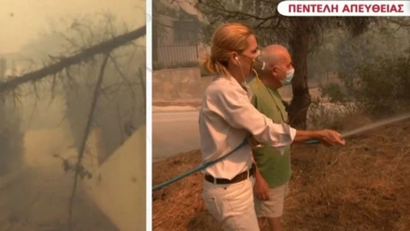 Ρεπόρτερ σβήνει φωτιές με το λάστιχο