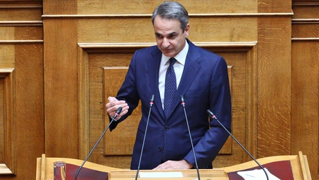 Ο Κυριάκος Μητσοτάκης στο βήμα της Βουλής