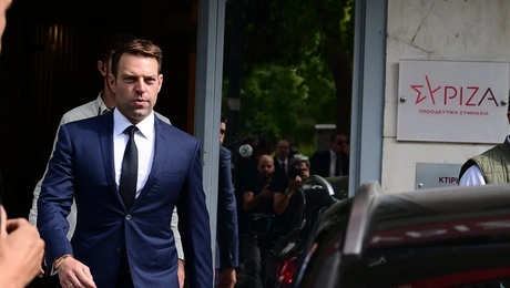 Ο Στέφανος Κασσελάκης στα γραφεία του ΣΥΡΙΖΑ