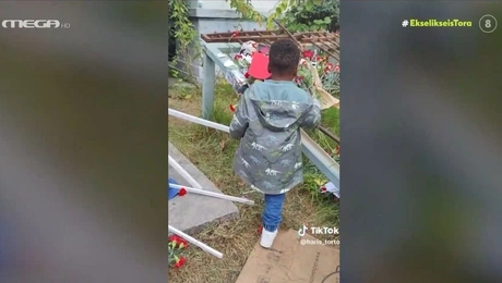 Παιδί αφήνει λουλούδι στο Πολυτεχνείο