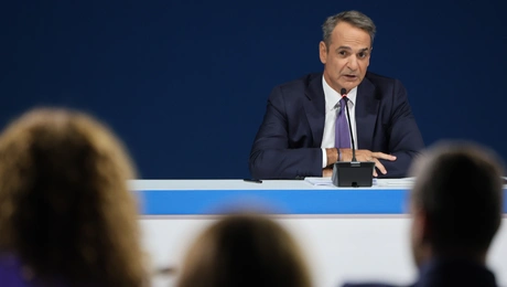 Ο Κυριάκος Μητσοτάκης στη συνέντευξη Τύπου της ΔΕΘ