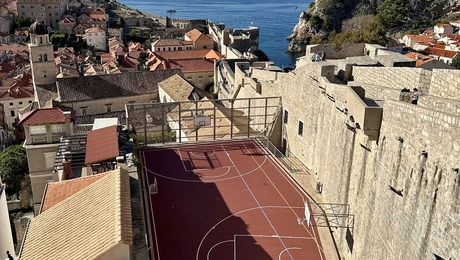 city wall rooftop court