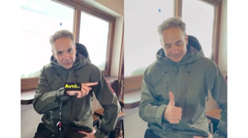 Ο Κυριάκος Μητσοτάκης στο χιονοδρομικό Καλαβρύτων